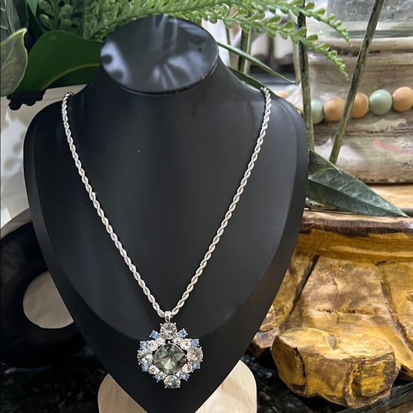 Charter Club Jewelry - Ornate Silver and Blue Heart Necklace with Gemstones charter club J54